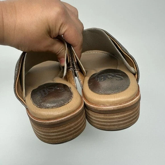 Sofft Bronze Metallic Leather Fallon Slide Style Stacked Heel Sandal Women's 7M