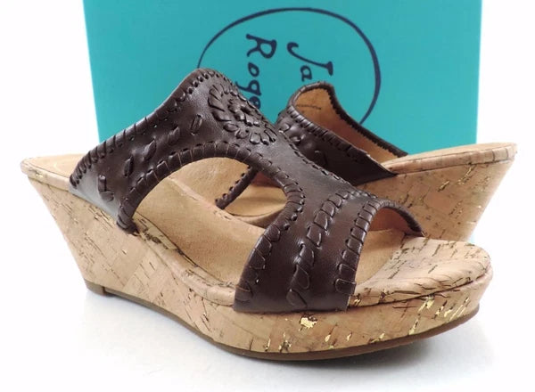 Women's Shoes Jack Rogers Emilia Slide Wedge Sandals Cork Chestnut Brown Size 9