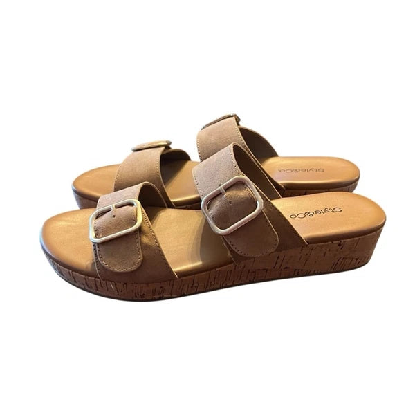 Style & Co Temppestt Slip On Double Buckle Wedge Sandals Retro NEW 9