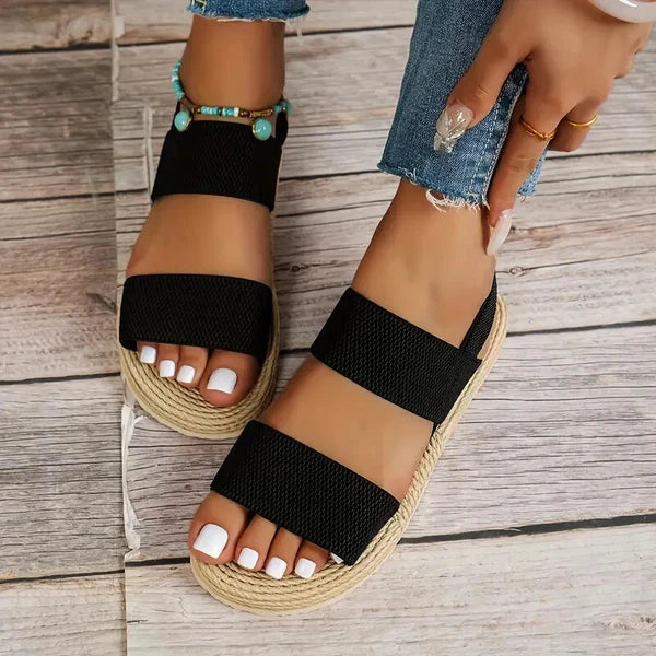 Women'S Fashionable Black Slide Sandals with Heel Strap - Lightweight, Size 8