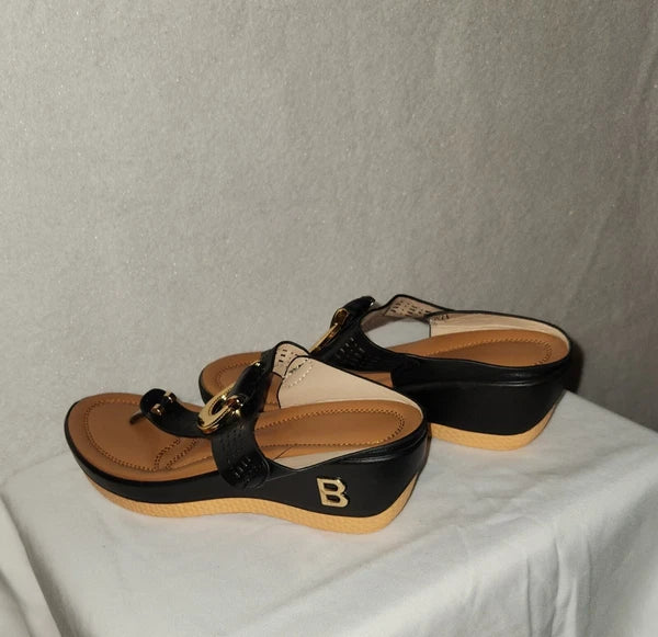 Women's Black Fashionable Wedge Flip-Flops Size 6.5