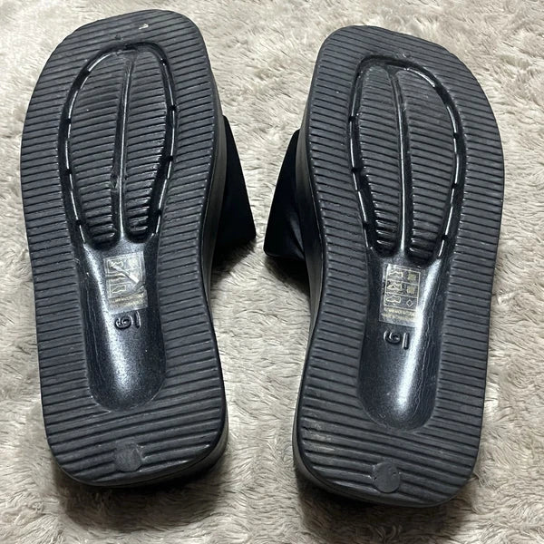 Sole Mates Black Slip On Platform Wedge Slides Sandals Womens Size 6