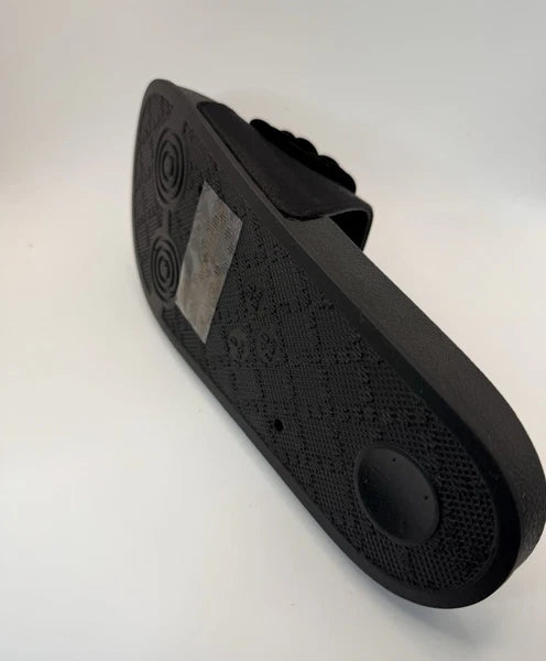 Qupid Women's Fashion Satin Black Flower Slides Sandals Flip Flops Sz 6 New