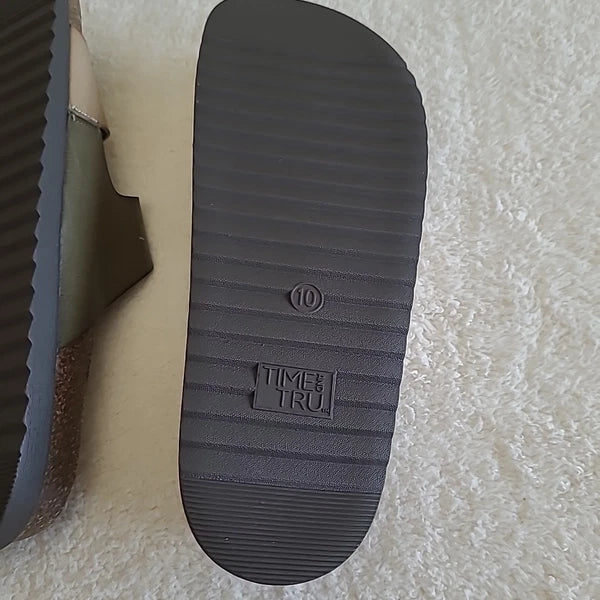 Time And Tru Birk-style Adjustable Buckle Slide  Multi tone Sandal Women 10 New