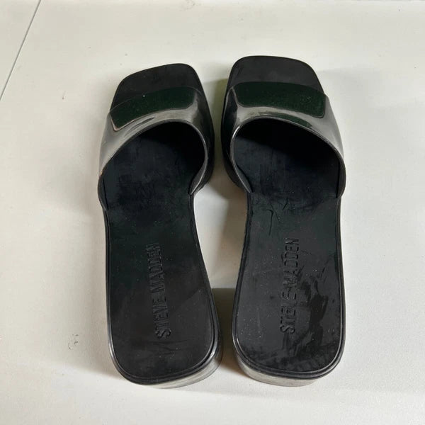 Steve Madden Harlin Platform Sandals Block Heel Slide On Mule Black Womens 7M