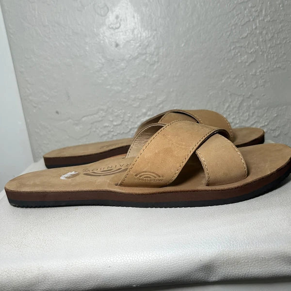 Rainbow Leather Top Sole Single Layer Arch Cross Strap Flat Stitch Slide Size 10