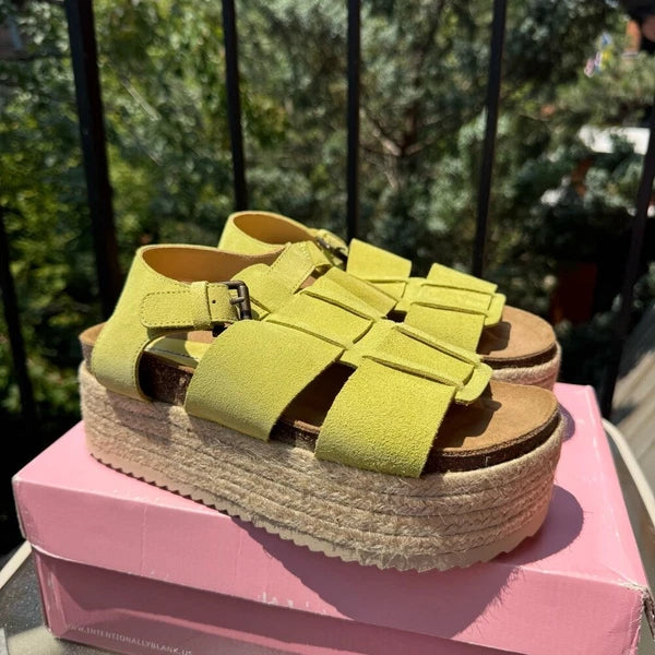 New Free People Marine Dream Flatform Sandals Shoes Green Suede Pistachio 39