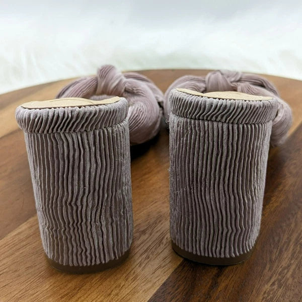 Lulus Asher Sandals 9 Mauve Pink Purple Textured Fabric Slide Knotted High Heel