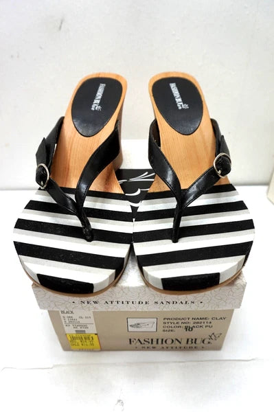 VINTAGE PLATFORM WEDGE SANDALS FASHION BUG  BLACK WOMENS SHOES 10 NEW BOX