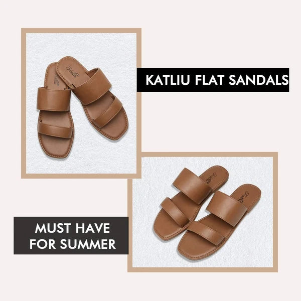 Women's Open Toe Two Strap Flat Slide Sandals