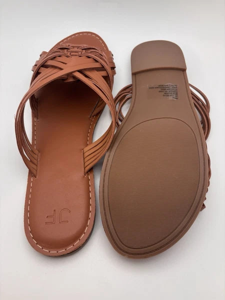 NIB Just Fab Frida Woven Sandals In Cognac Flat Slide Sandals Size 11