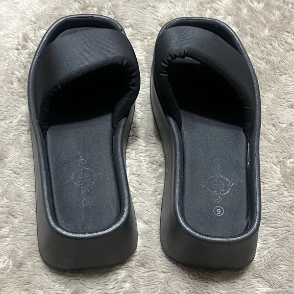 Sole Mates Black Slip On Platform Wedge Slides Sandals Womens Size 6