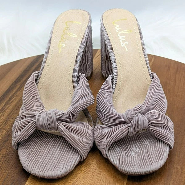 Lulus Asher Sandals 9 Mauve Pink Purple Textured Fabric Slide Knotted High Heel