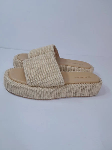 Platform Sandals Raffia Espadrilles Slip On Slides,  Summer Sz 10