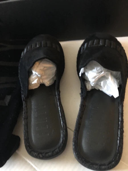 PUMA X FENTY ESPADRILLE JET BLACK RIHANNA FASHION Slides Slipper Sz 5.5 w/ Pouch