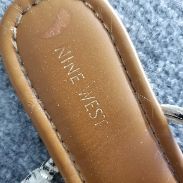 Nine West Women US 9M Strappy Sandals Gold Brown with Gray Snake Pattern Slides*