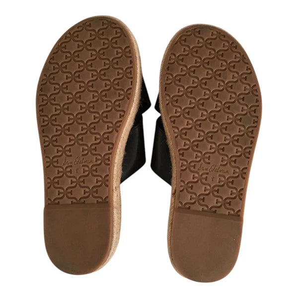 Sam Edelman Korina Sandals Womens 8M Black Leather Espadrille Platform Slides