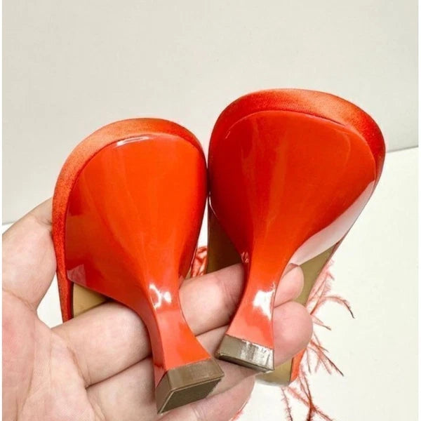 Nina Feather Kitten Heel Rhinestone Embellished Slip On Sandals Size 6