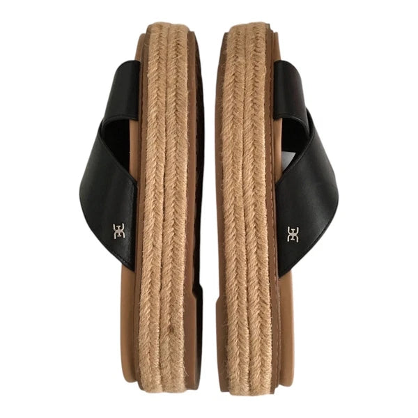 Sam Edelman Korina Sandals Womens 8M Black Leather Espadrille Platform Slides