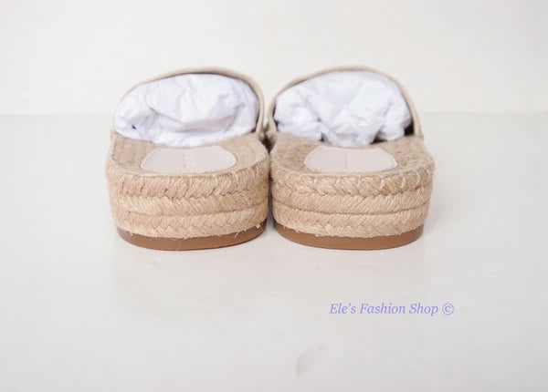 NIB Tory Burch Logo Woven Ribbon Espadrille Slide Slipper CREAM US 8 AUTHENTIC