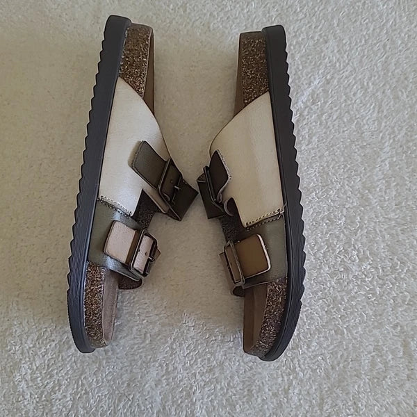 Time And Tru Birk-style Adjustable Buckle Slide  Multi tone Sandal Women 10 New