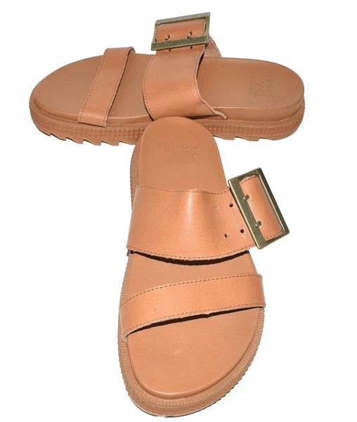 Sorel Roaming Buckle Slide Brown Leather Two Strap Womens Sandals Size 5.5 NWOB