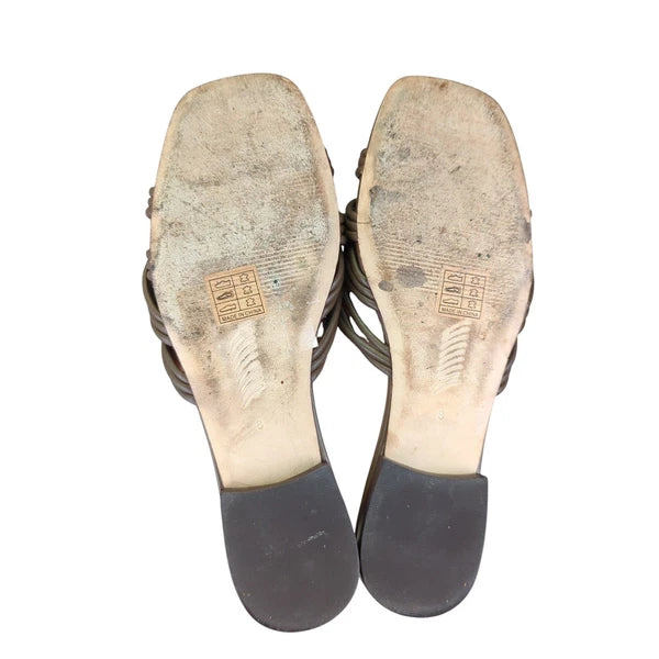 Paige Dina Slide Sandal Womens 8 Brown Leather Square Toe Criss Cross Strappy