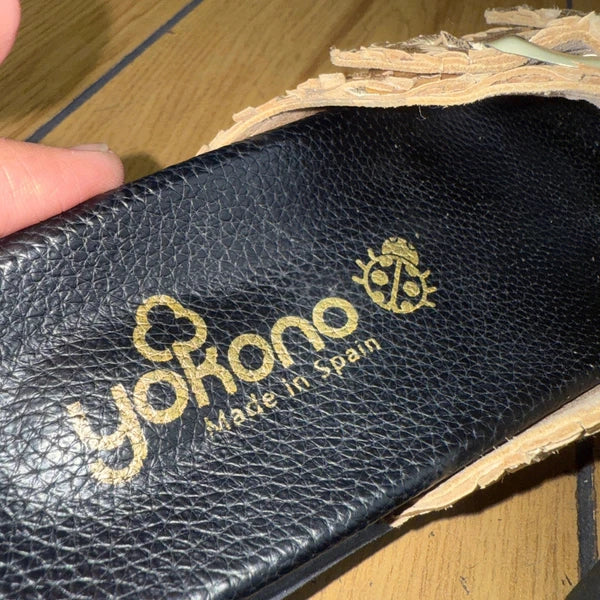 Yokono Gold Woven Leather Adjustable Buckle Slides Sandals Size 7.5