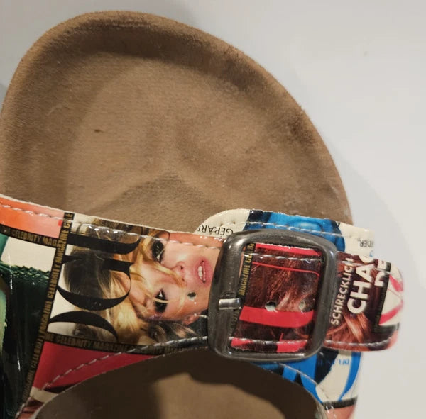 Vogue Magazine Glossy Collage Two Strap Bork Pierre Dumas Sandals sz 8