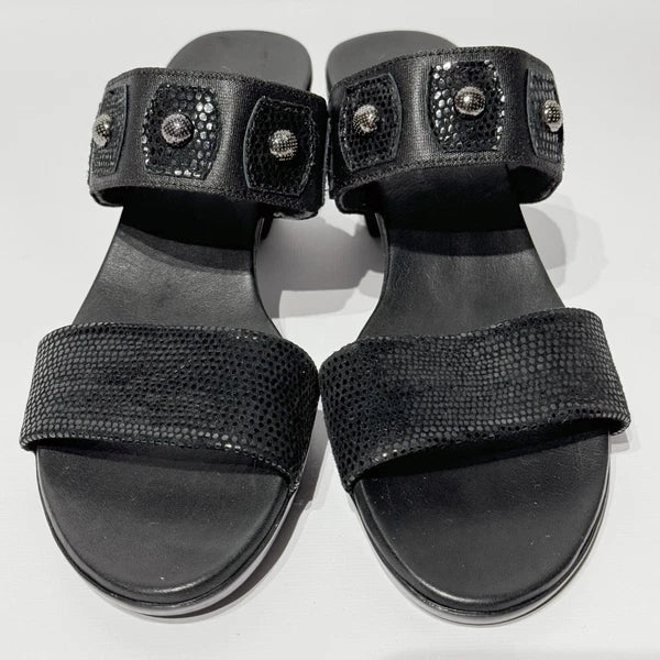MUNRO AMERICAN Black Snakeskin Style Leather Heeled Slide Sandals Women Size 8N