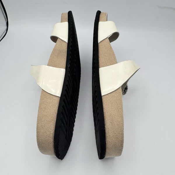 Mephisto Norie Bling Buckle Slide Sandals Ivory Patent Leather Flat Size 7 37