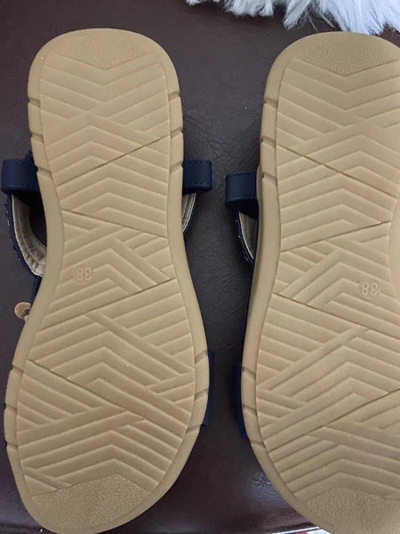 New Aomigoct Sandals Women Flat Dressy Summer size 38 /8 Navy blue Blue