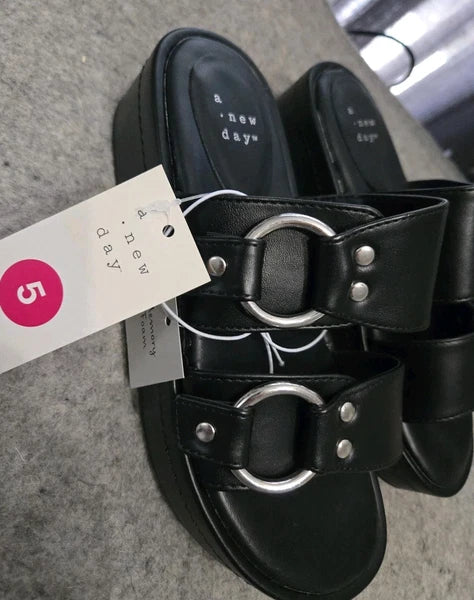 NWT Women's Haisley Wedge Heel Platform Sandals - A New Day, Black Size 5 Boho