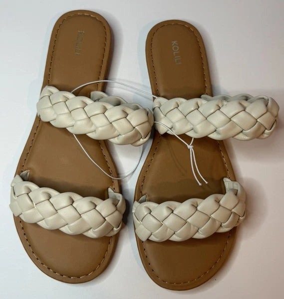 KOLILI Womens Flat Slide Sandals, Summer Fashion Comfy Style - Size 8.5 - Beige