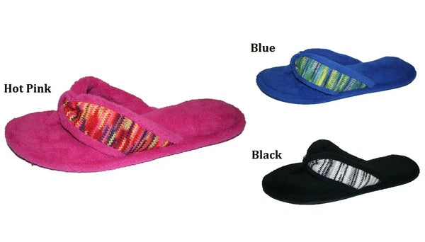 WOMENS FASHION SLIP ON THONG SLIPPERS COLORS BLACK, BLUE, OR FUCHSIA M L XL XXL