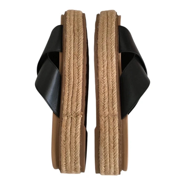 Sam Edelman Korina Sandals Womens 8M Black Leather Espadrille Platform Slides