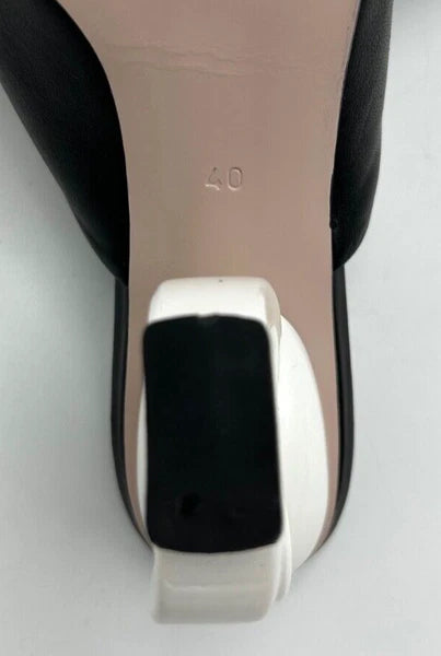 VINCI Black Leather Designer Sandal Size 40 US 9.5 White Circle Heels 3.5" High