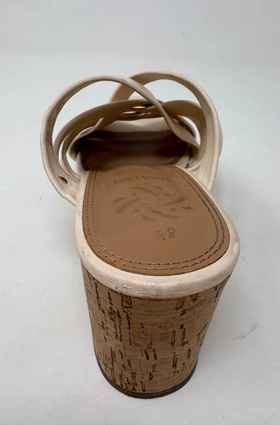 Sam & Libby Womens Cayla Ivory Faux Leather Cork Wedge Slide Size 8.5 Sandals
