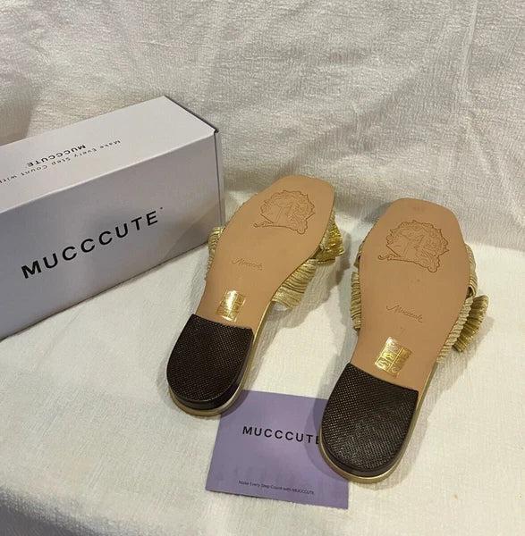 Women's Bow Flat Sandals Square Open Toe Fashion Slip on Sandals Size 7 MUCCCUTE