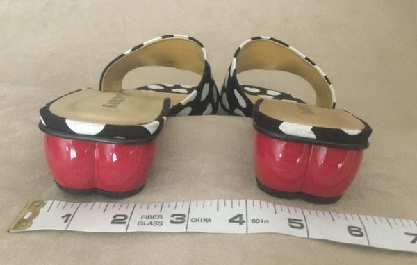 Vintage Ramon Tenza Black & White Heart Slide Sandals Size 9 1/2B