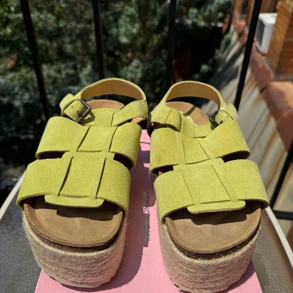 New Free People Marine Dream Flatform Sandals Shoes Green Suede Pistachio 39