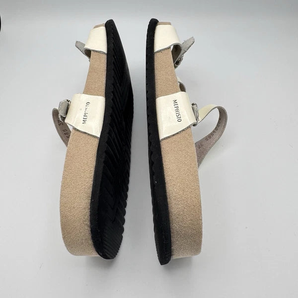 Mephisto Norie Bling Buckle Slide Sandals Ivory Patent Leather Flat Size 7 37