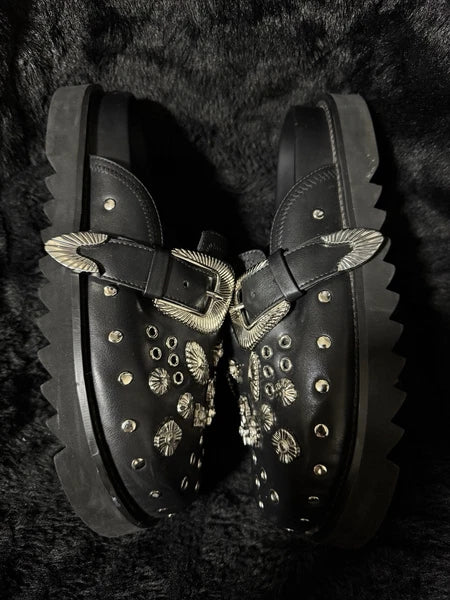 studded leather slides