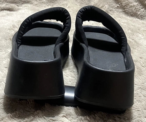 Sole Mates Black Slip On Platform Wedge Slides Sandals Womens Size 6