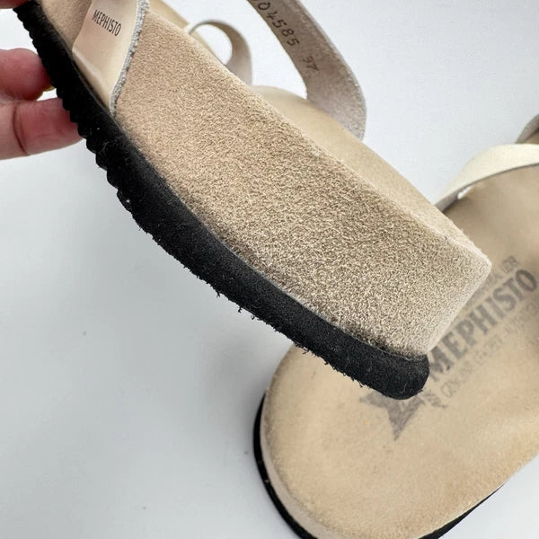 Mephisto Norie Bling Buckle Slide Sandals Ivory Patent Leather Flat Size 7 37