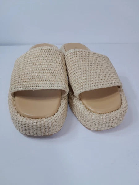 Platform Sandals Raffia Espadrilles Slip On Slides,  Summer Sz 10