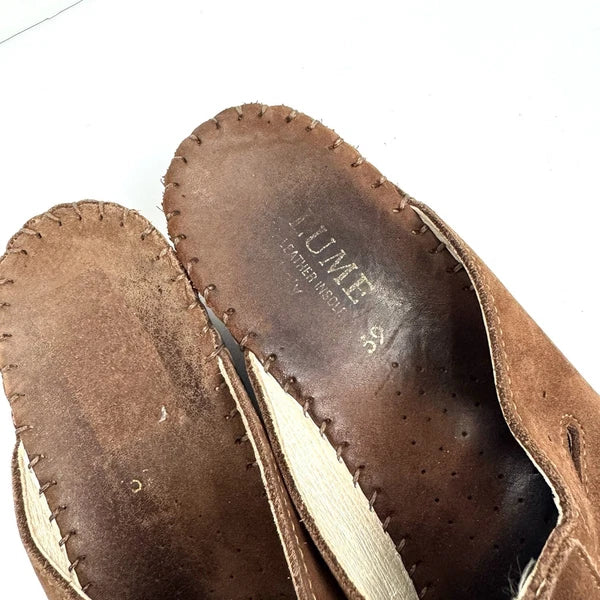 La Plume Italian Brown Leather Slide Sandals Shoes Women's Size 39 US 8.5-9 Boho