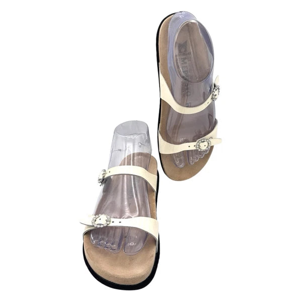 Mephisto Norie Bling Buckle Slide Sandals Ivory Patent Leather Flat Size 7 37