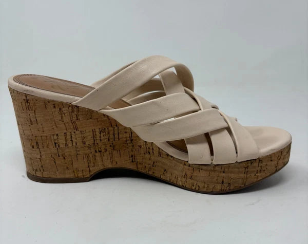 Sam & Libby Womens Cayla Ivory Faux Leather Cork Wedge Slide Size 8.5 Sandals