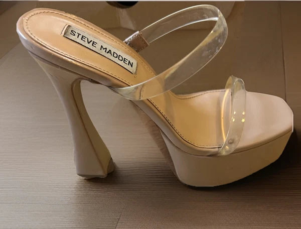 VTG Steve Madden Platforms Y2K Style Clear Nude Heels Chunky Retro Zayne Size 7